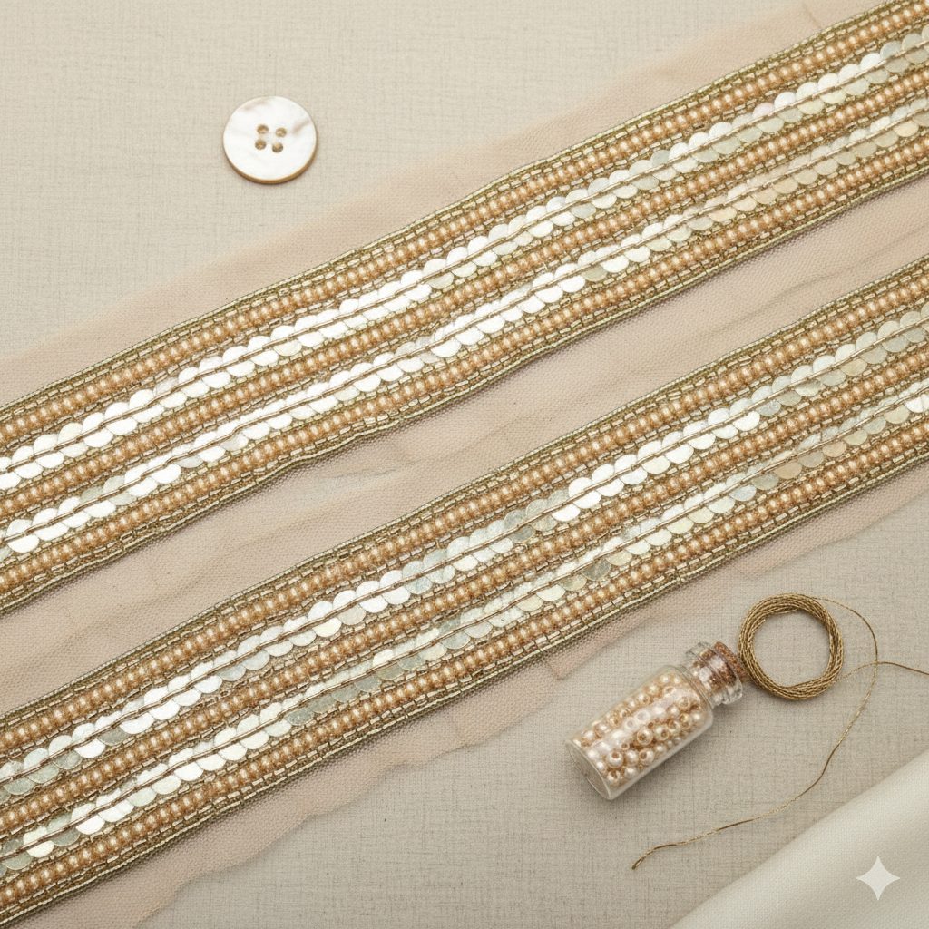 Pearl and Sequin Embroidered Lace Border