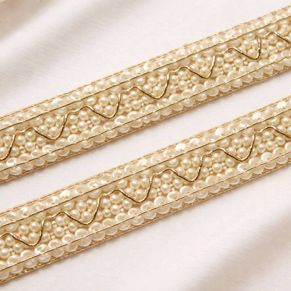 Heavy Pearl Filled Luxury Hand Embroidered Lace Border