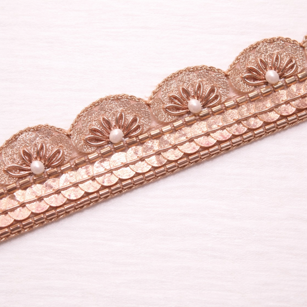 Rose Gold Shimmer Sequin Embellished Handwork Lace