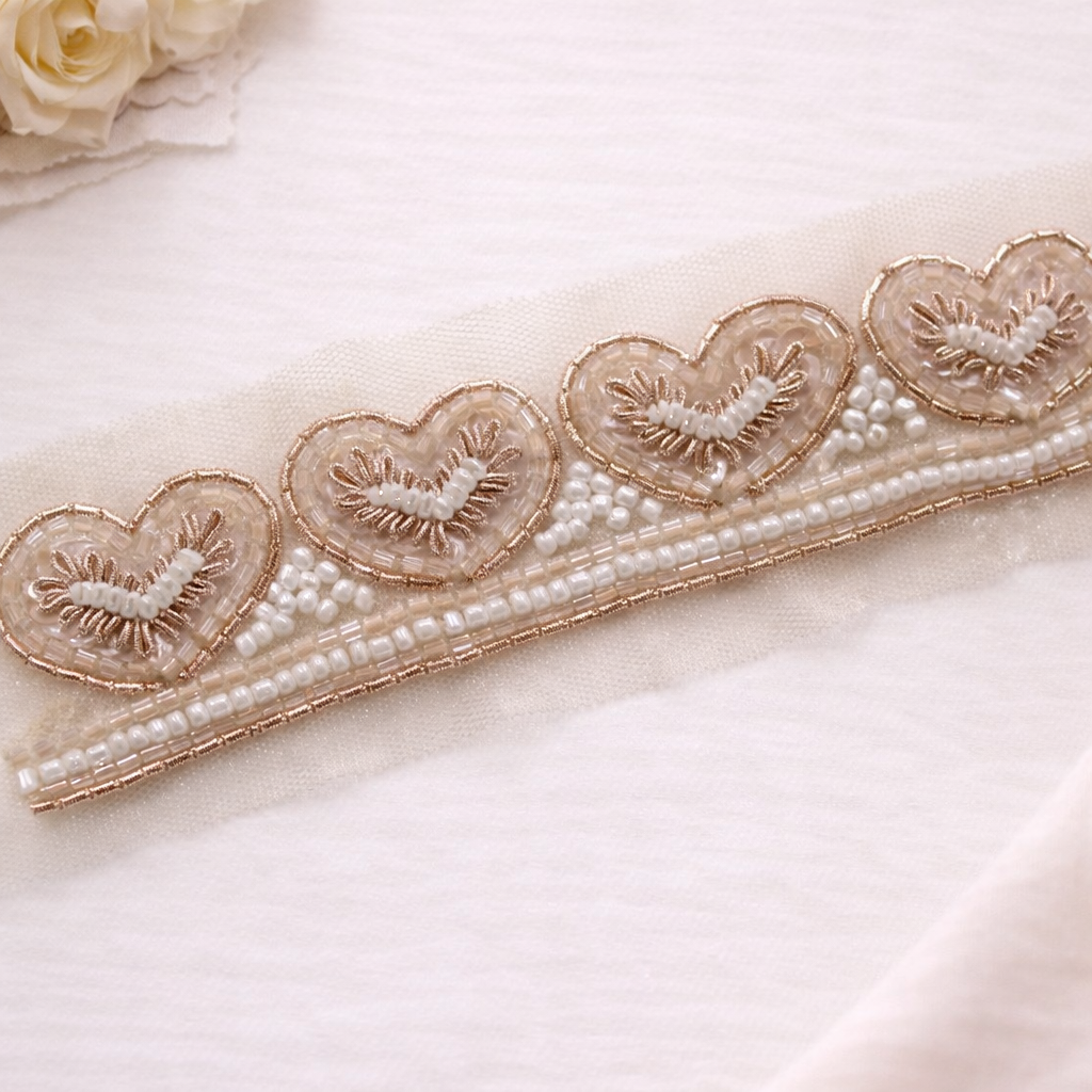 Rose Gold Heart Shape Embellished Handcrafted Trim