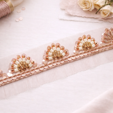 Rose Pink and White Beads Embellished Handcrafted Trim