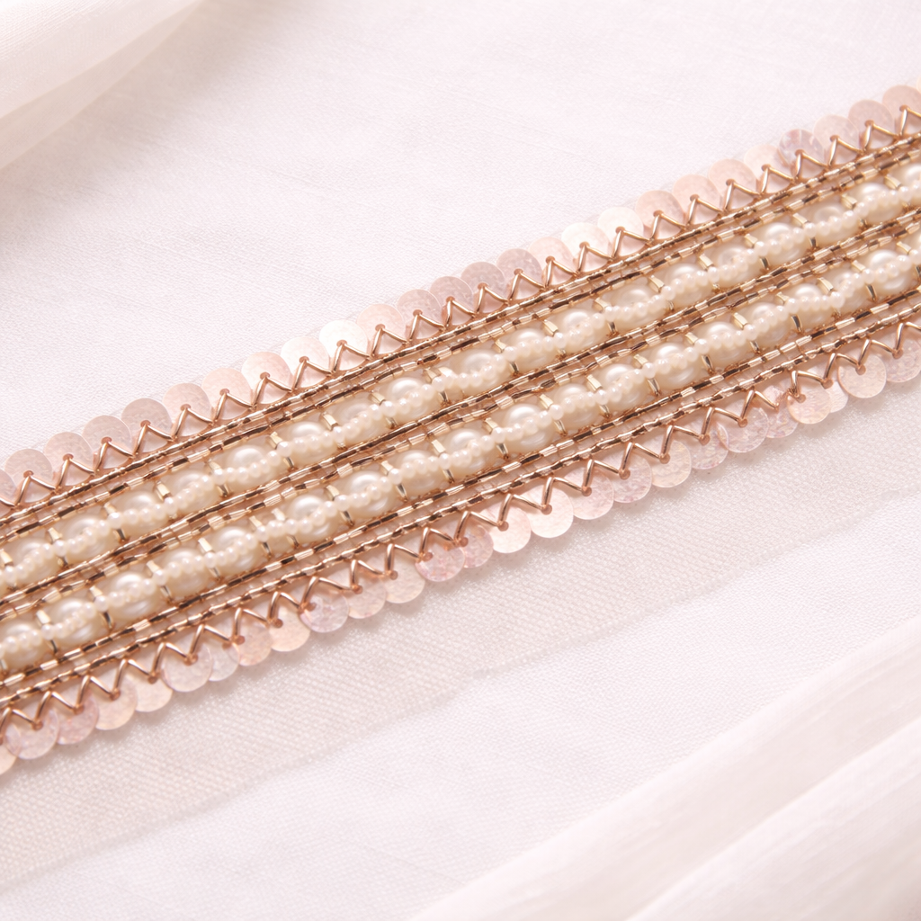 Rose Gold and White Embellished Handcrafted Trim
