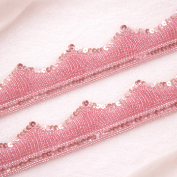 Blush Pink Beaded and Sequin Embroidered Scalloped Trim