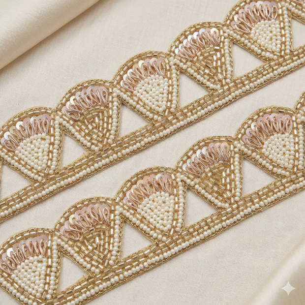 Handcrafted Scalloped Pearl & Zari Triangle Lace – Our Knots