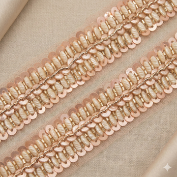 Handcrafted Pearl & Blush Sequin Linear Lace Trim