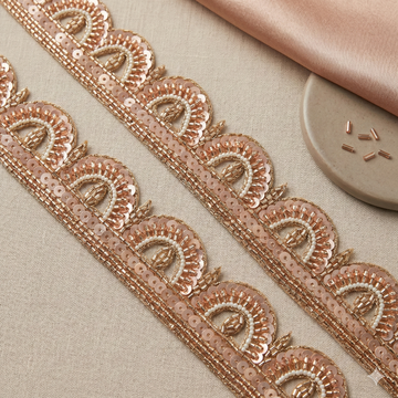 Rose Gold Beaded, Sequin & Pearl Embroidered Lace Border Trim
