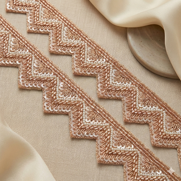 Rose Gold Geometric Pearl & Beaded Embroidered Lace Border