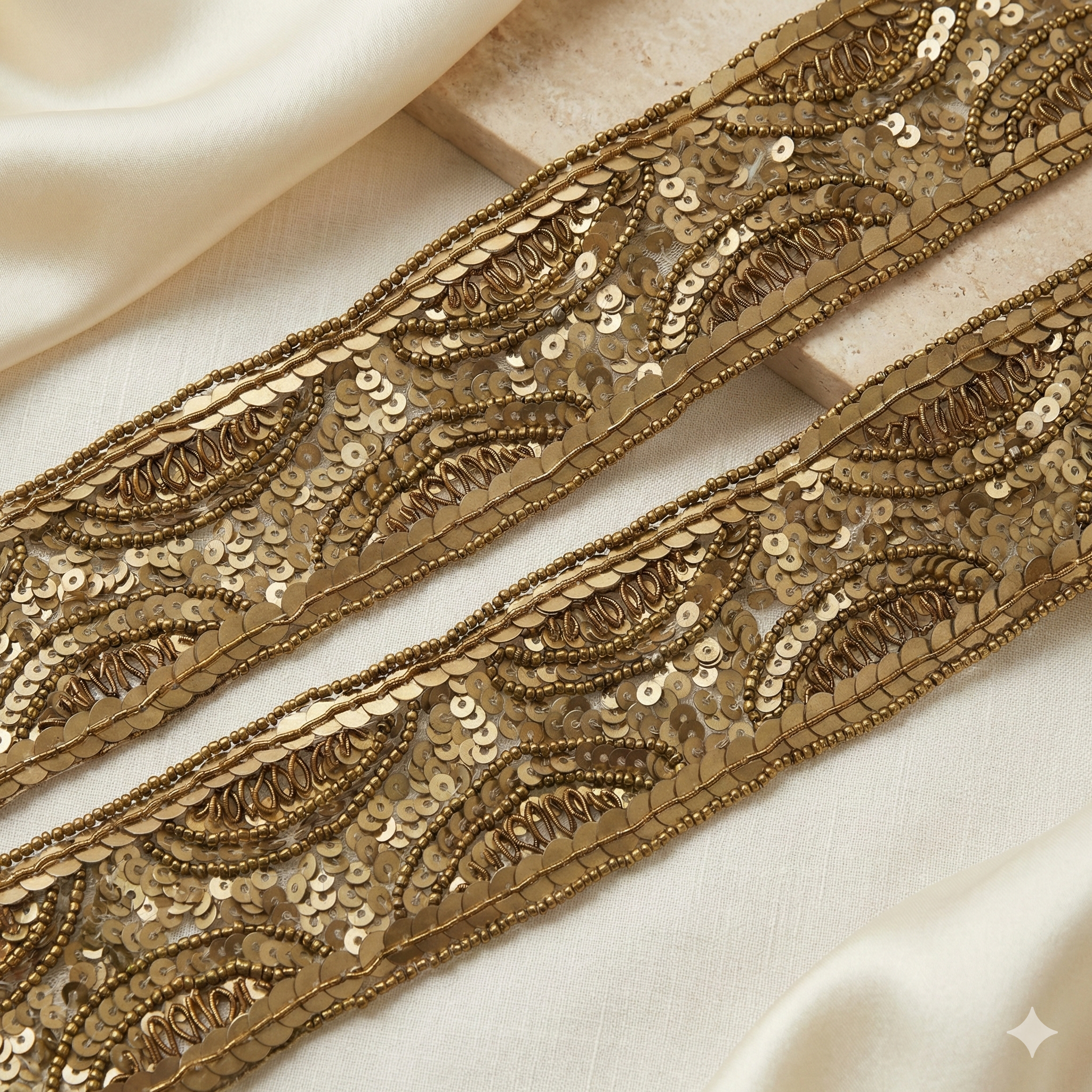 Antique Gold Handwork Embellished Trim