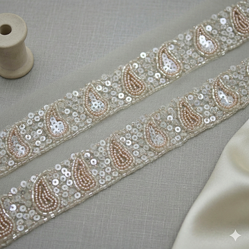 Peach Beads Embellished Handwork Trim