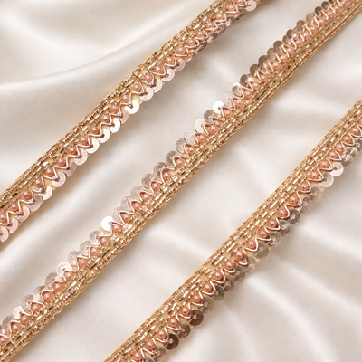 Handcrafted Rose Pink Sequin & Pearl Embroidered Lace Trim Border