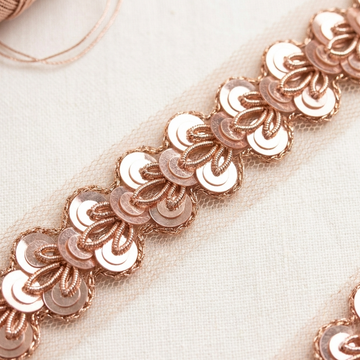 Rose Gold Shimmer Embroidered Handwork Lace Border