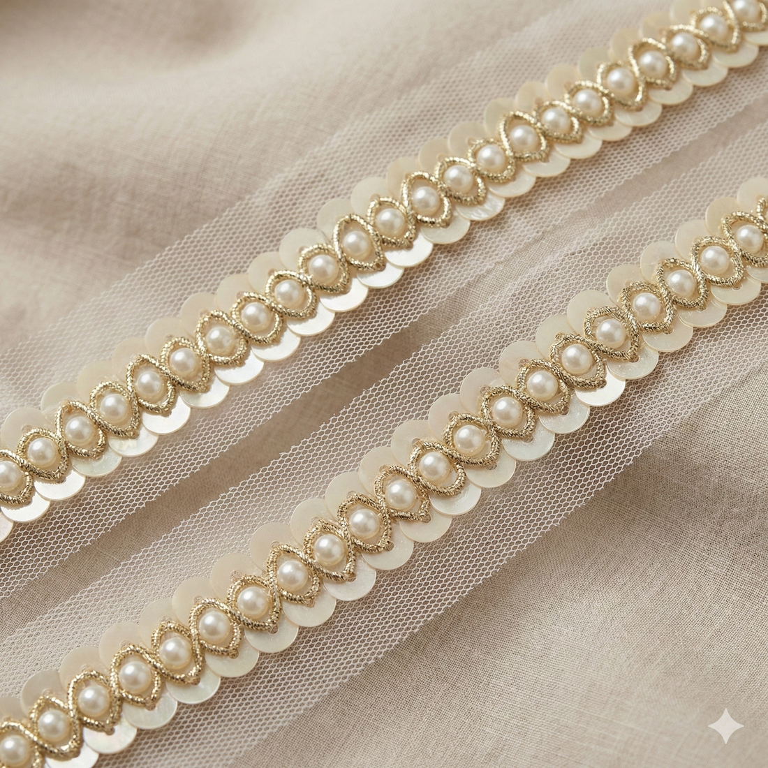 Golden And Off White Shimmer Embroidered Handwork Lace