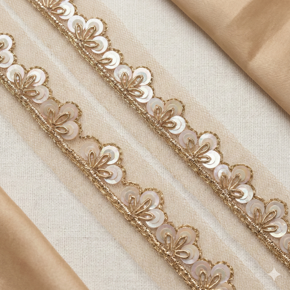 Handwork Borders Gold Shimmer Floral Embroidered Handwork Lace Border – Our Knots
