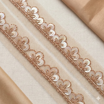 Rose Gold Shimmer Floral Embroidered Handwork Lace Border