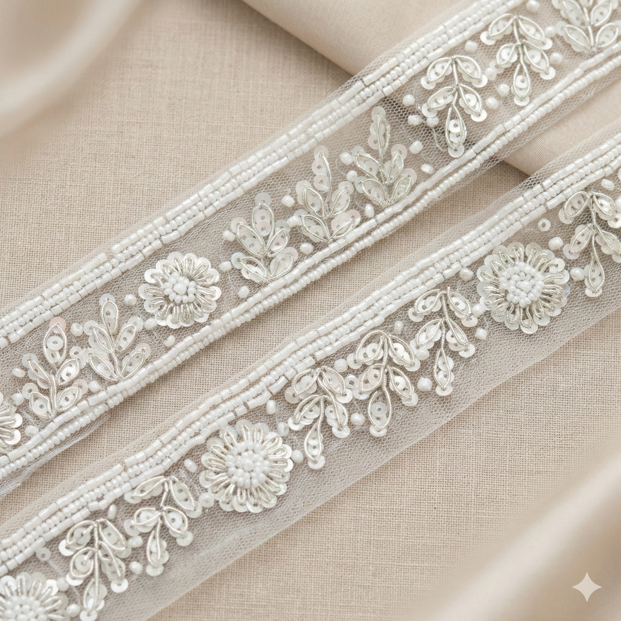 White Floral Handwork Trim