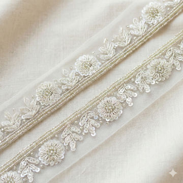 Silver Floral Handwork Trim
