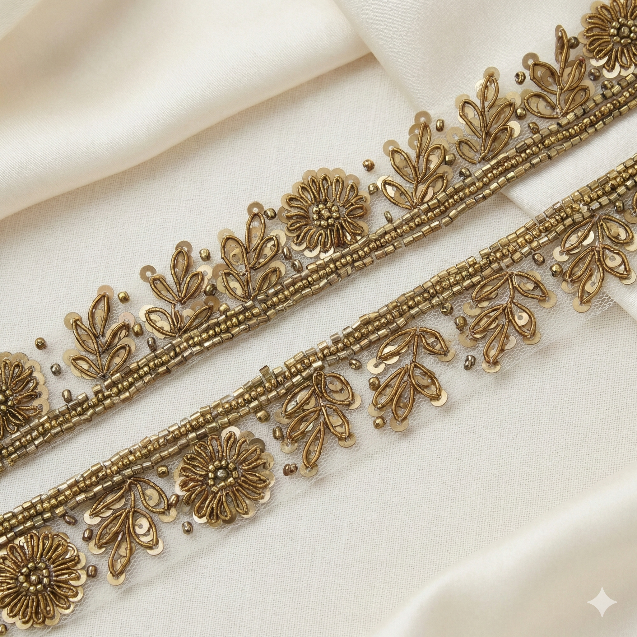 Antique Gold Floral Handwork Trim