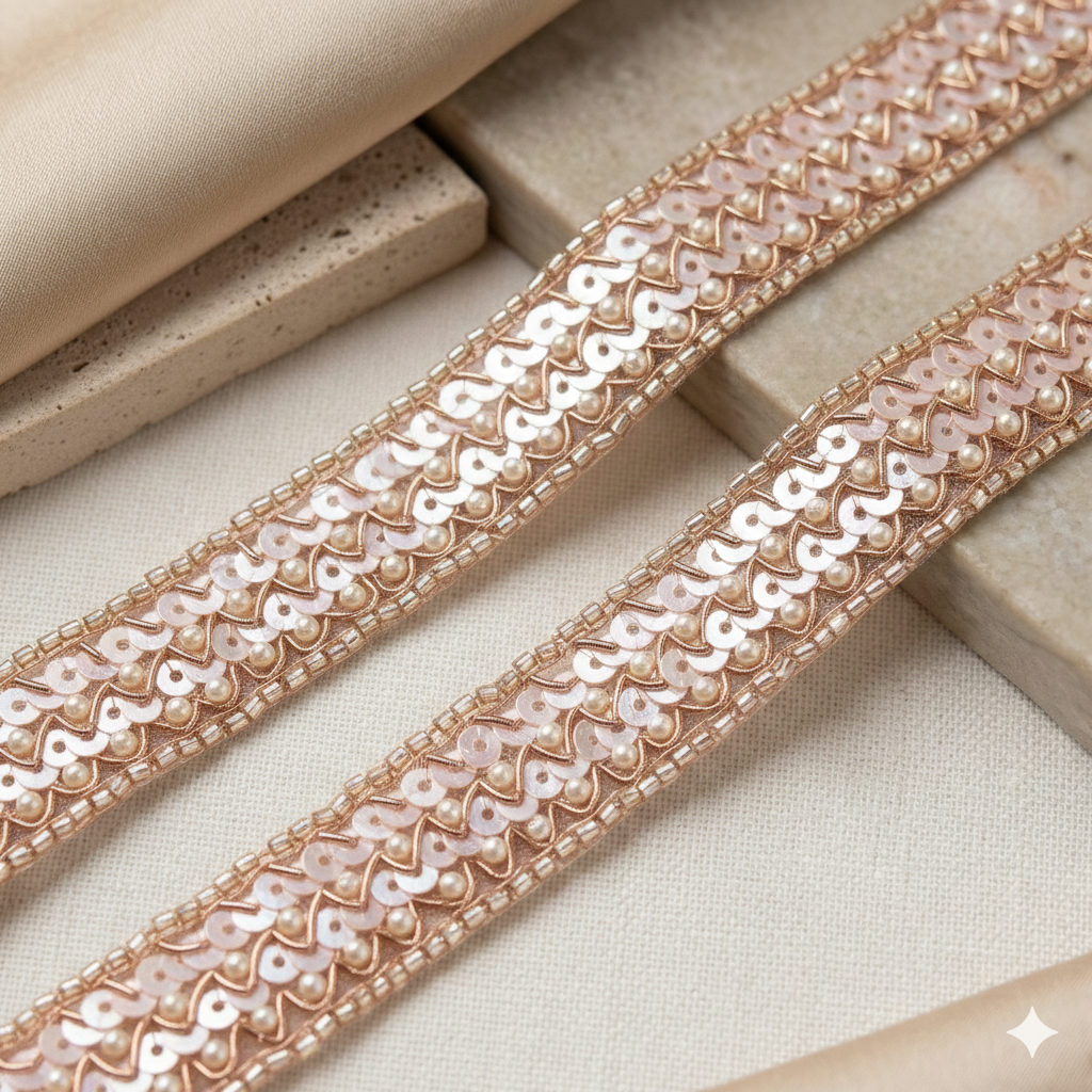 Rose Gold Sequin & Pearl Handcrafted Trim