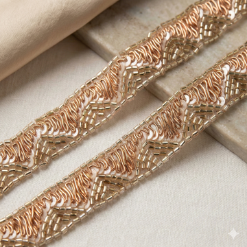 Rose Gold Cutdana & Thread Hand Embroidered Geometric Lace