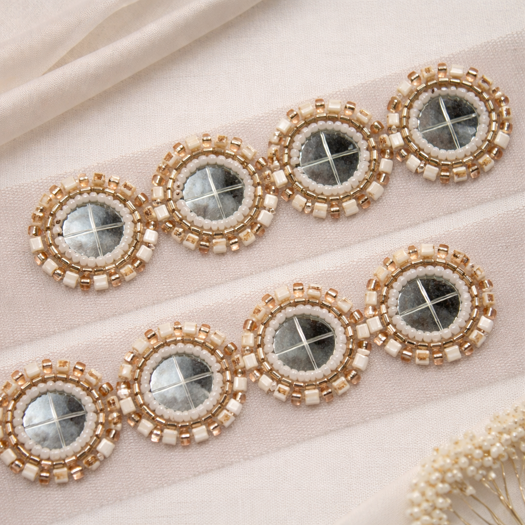 Golden And White Circular Cutdana Handwork Trim