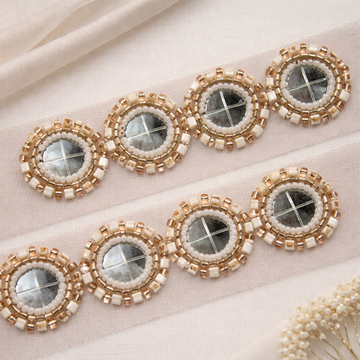 Golden And White Circular Cutdana Handwork Trim