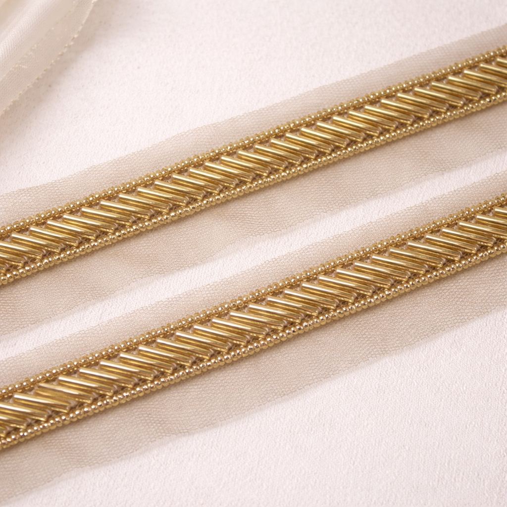 Golden Embellished Handwork Lace and Trim