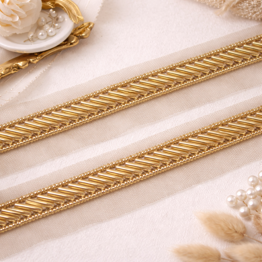 Golden Embellished Handwork Lace and Trim