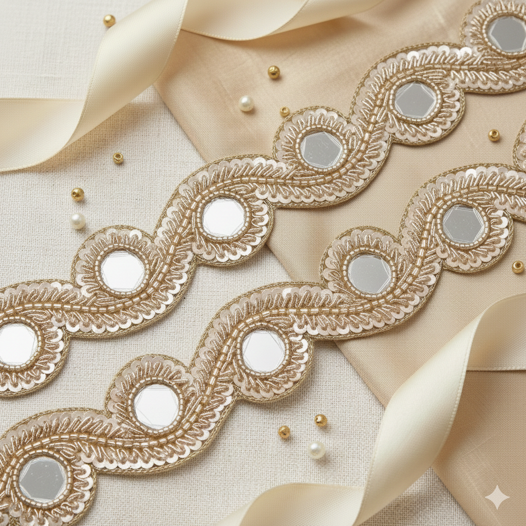 Rose Gold Mirror Work Handcrafted Trim