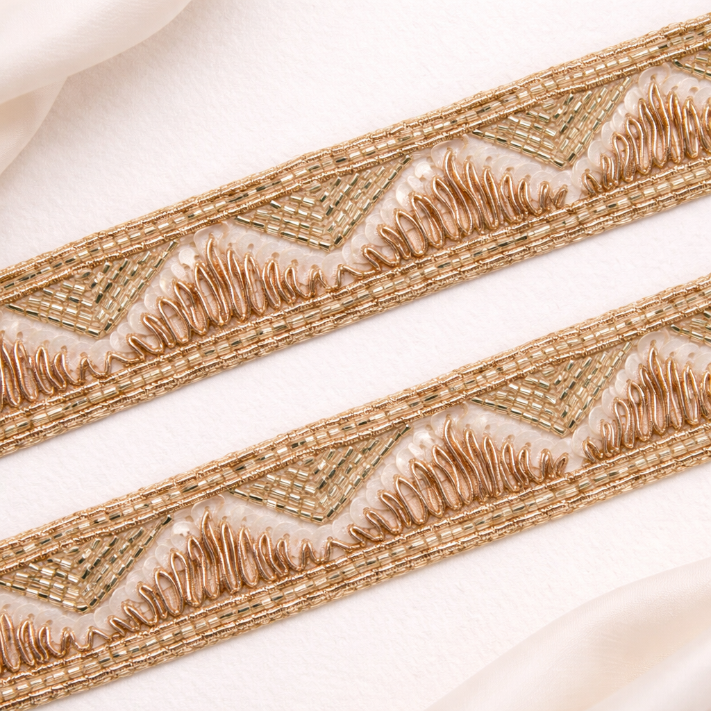 Golden And Rose Gold Cutdana Work Handwork Trim