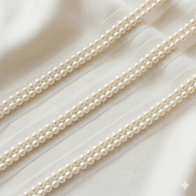 Pearl Beaded Net Lace Trim Border for Bridal, Ethnic & Designer Wear