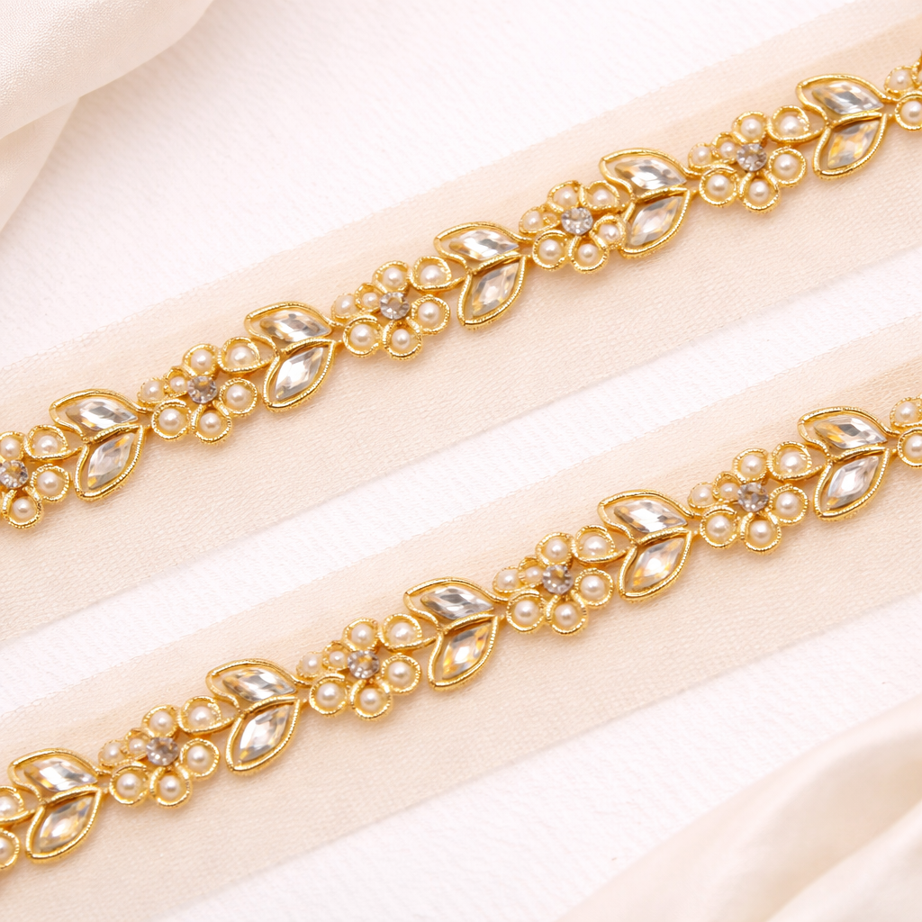 Beads And Stone Embellished Handwork Trim