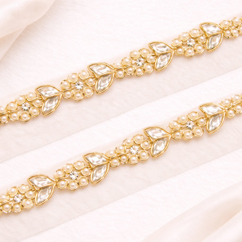 Beads And Stone Embellished Handwork Trim