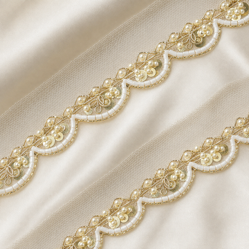 Pearl, Sequin & Bead Embellished Scalloped Lace Border