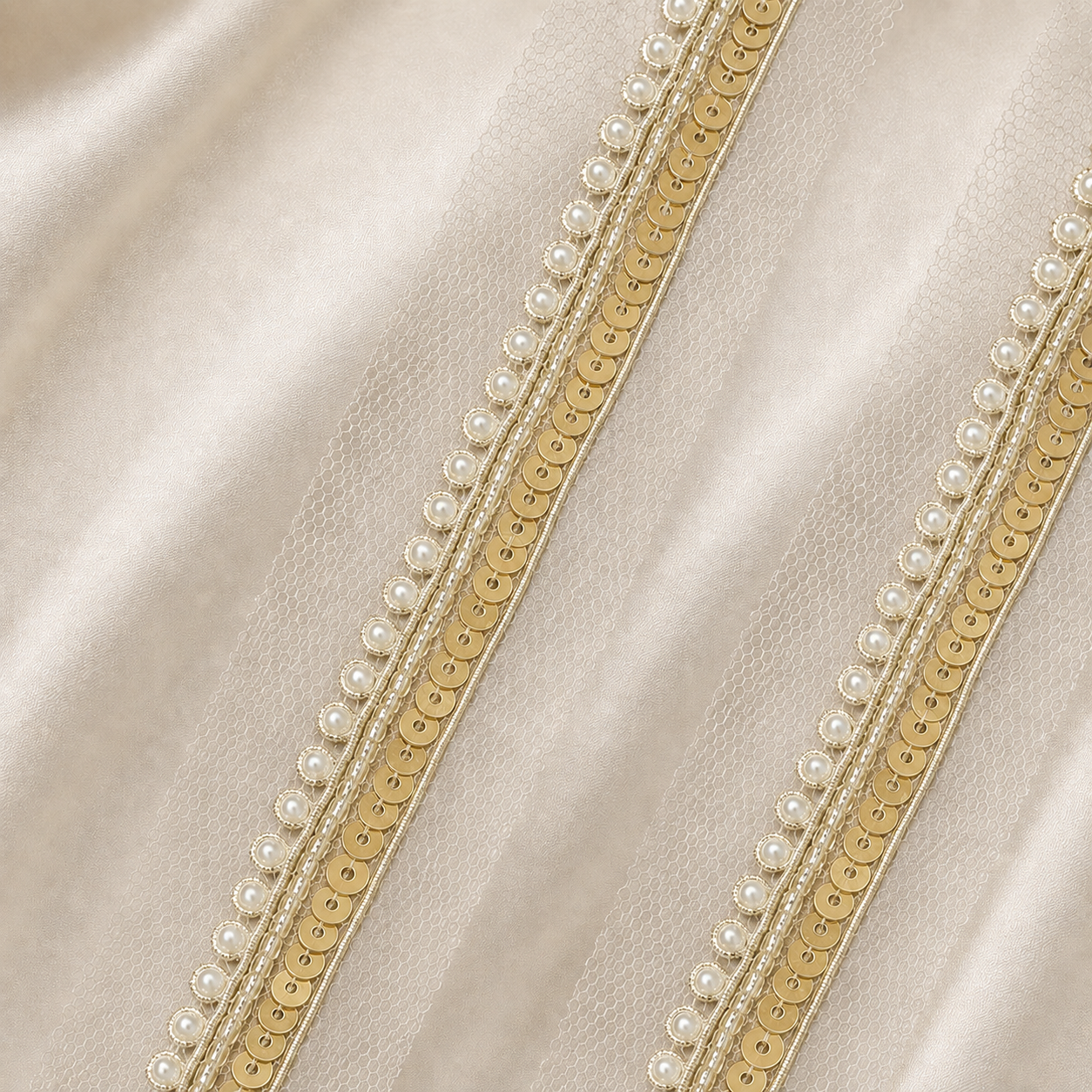 Pearl and Sequin Embroidered Net Lace Border