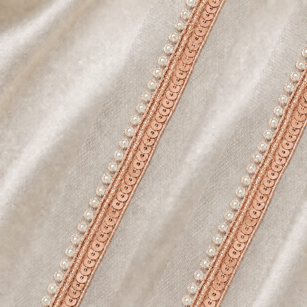 Pearl and Sequin Embroidered Net Lace Border