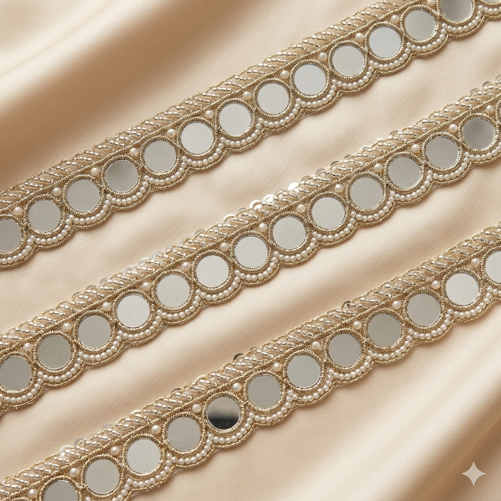 Round Mirror Designer Lace Trim Border