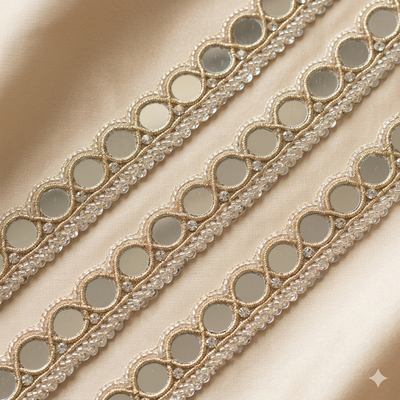 Scalloped Mirror and Beaded Handcrafted Lace Trim Border