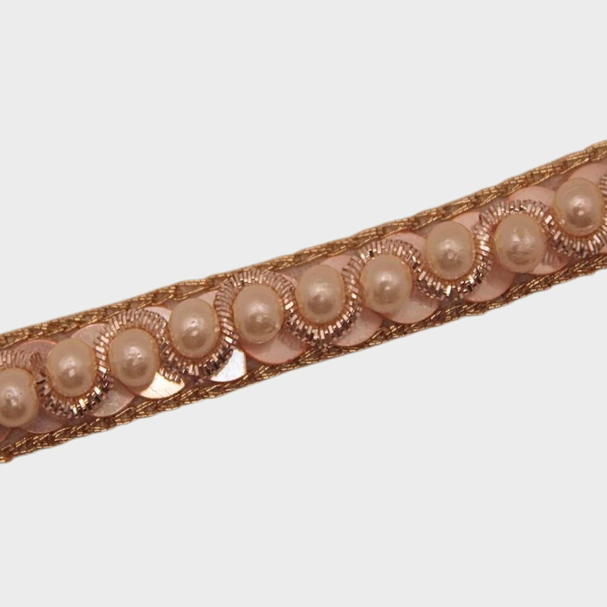 Peach Pearl and Rose Gold Embellished Handwork Lace