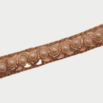 Peach Pearl and Rose Gold Embellished Handwork Lace