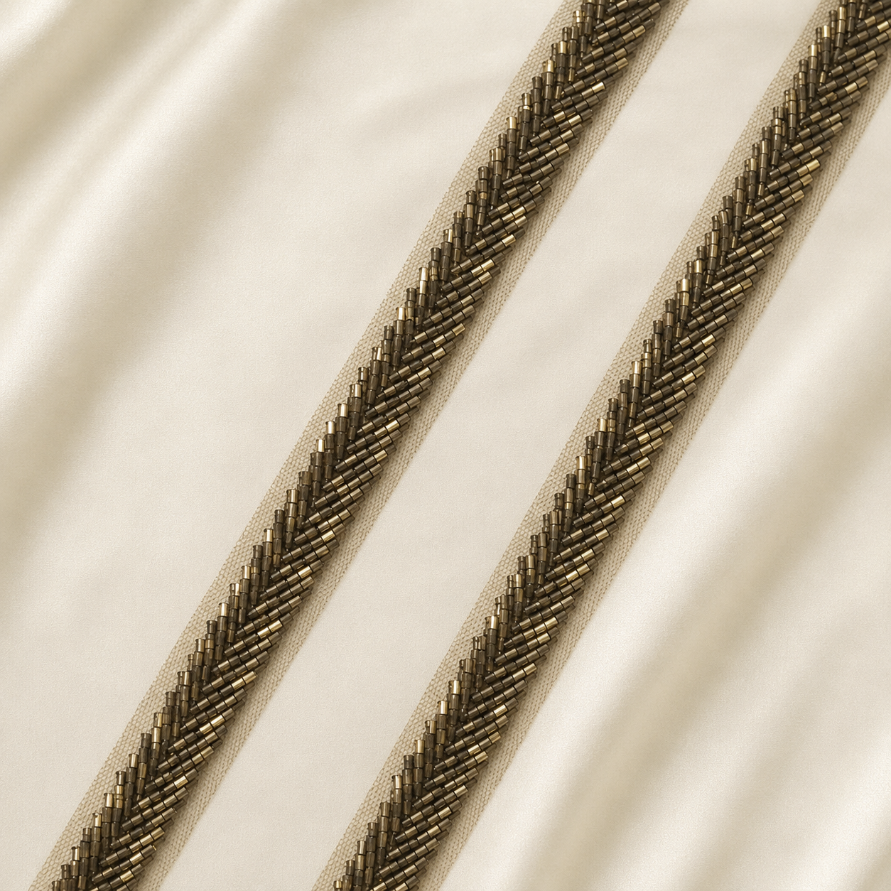 Handcrafted Chevron Bugle Bead Embroidered Lace Border