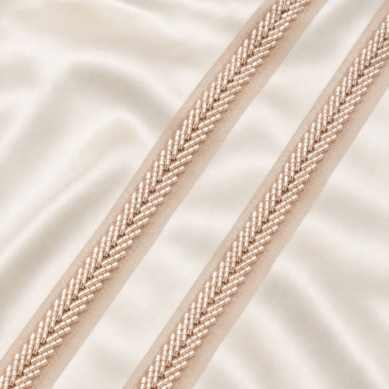 Handcrafted Chevron Bugle Bead Embroidered Lace Border