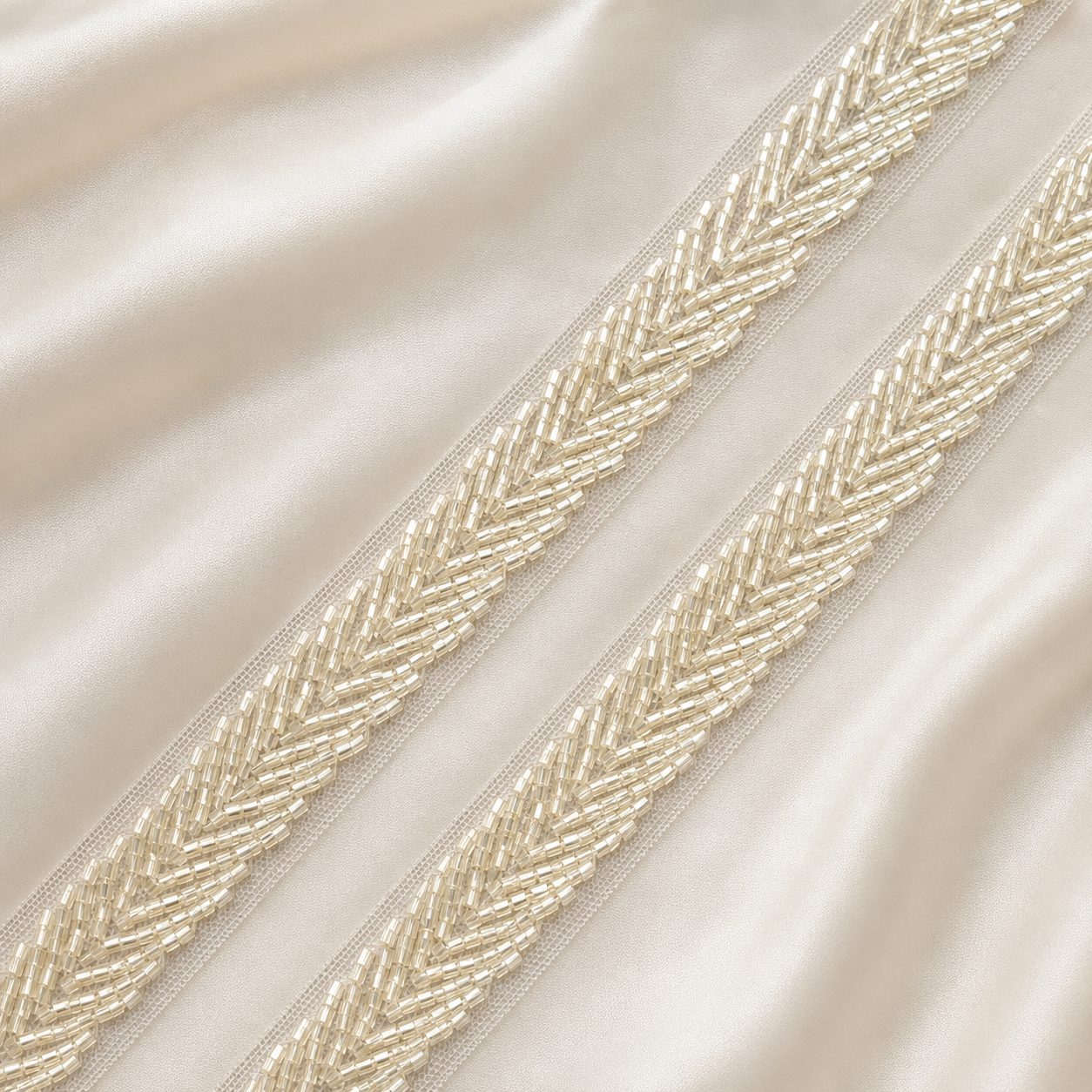 Handcrafted Chevron Bugle Bead Embroidered Lace Border