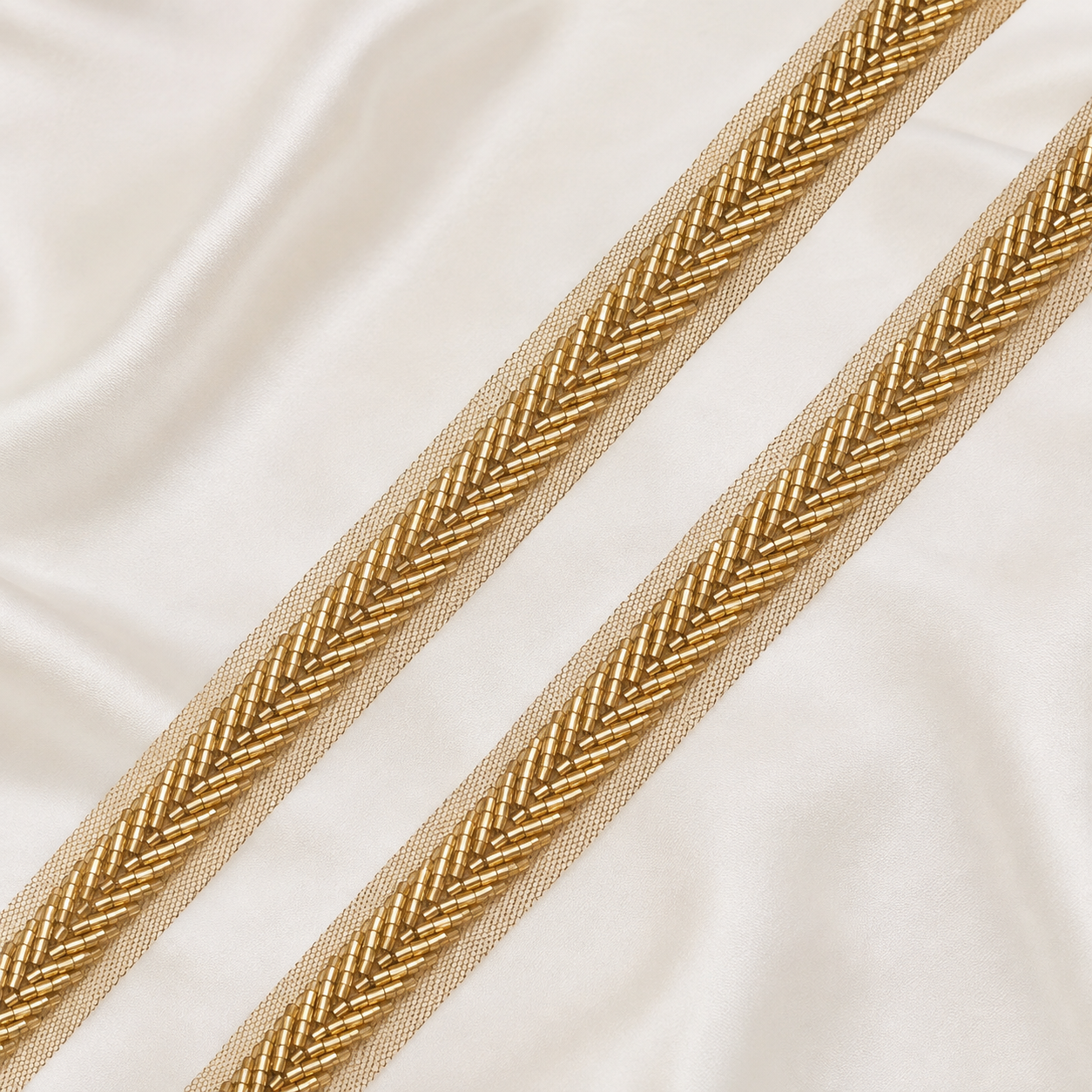 Handcrafted Chevron Bugle Bead Embroidered Lace Border