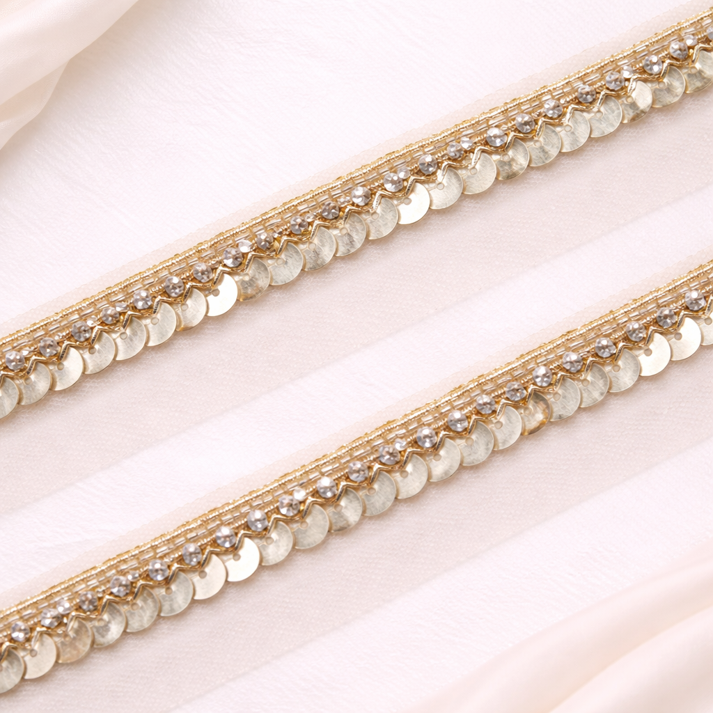 Light Gold Embellished Handwork lace Border