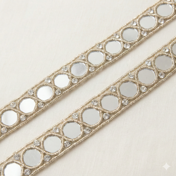 Light Gold Mirror And Stone Embellished Handwork Trim