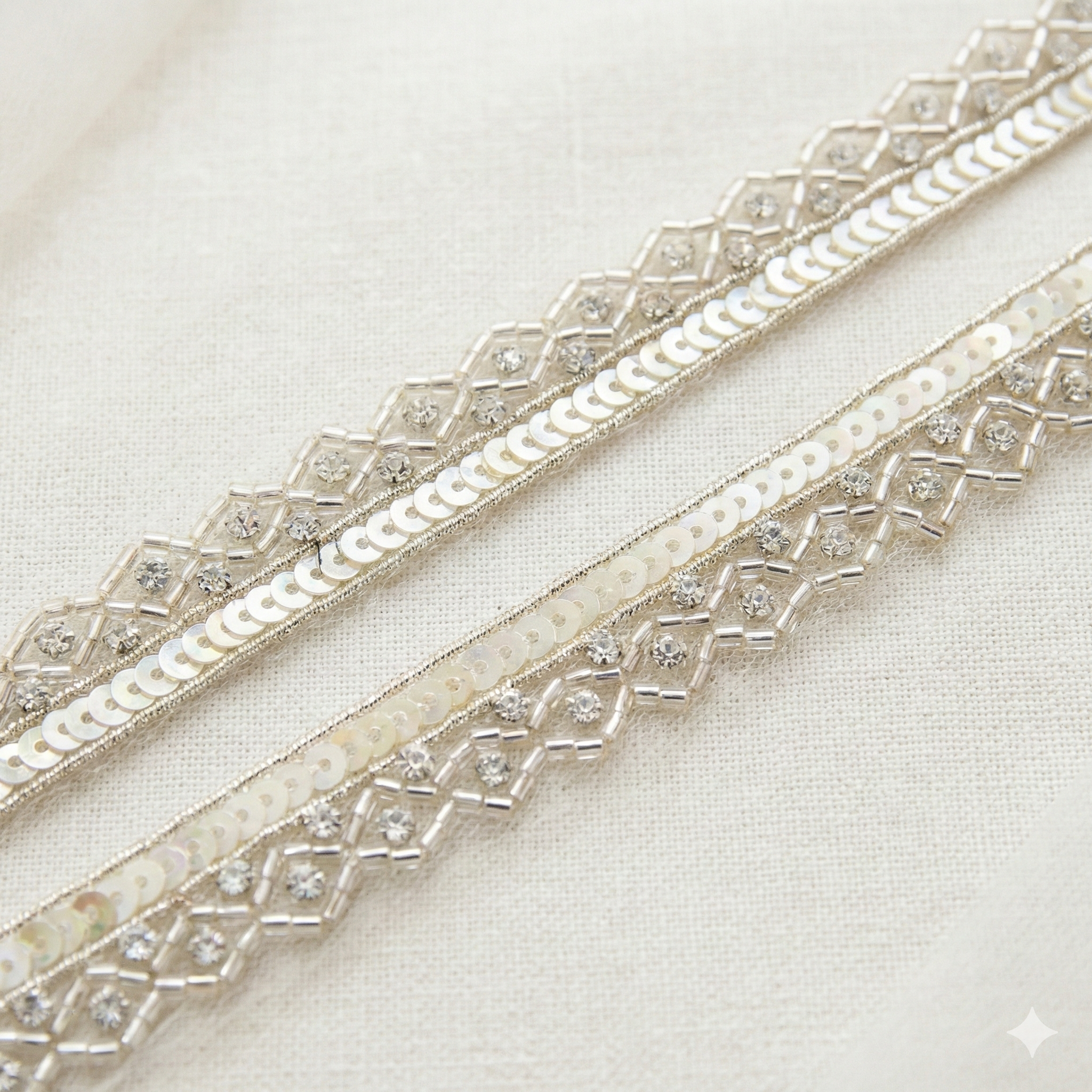 Light Gold Sequin and Stone Embellished Handwork Lace