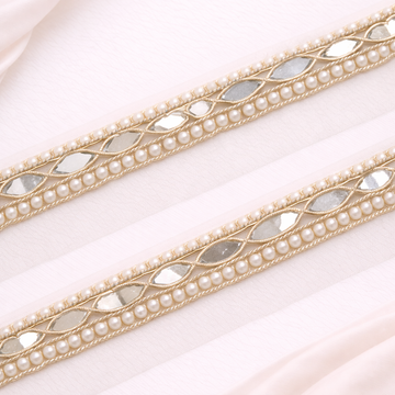 Golden Beads With Mirror Embellished Handwork Lace