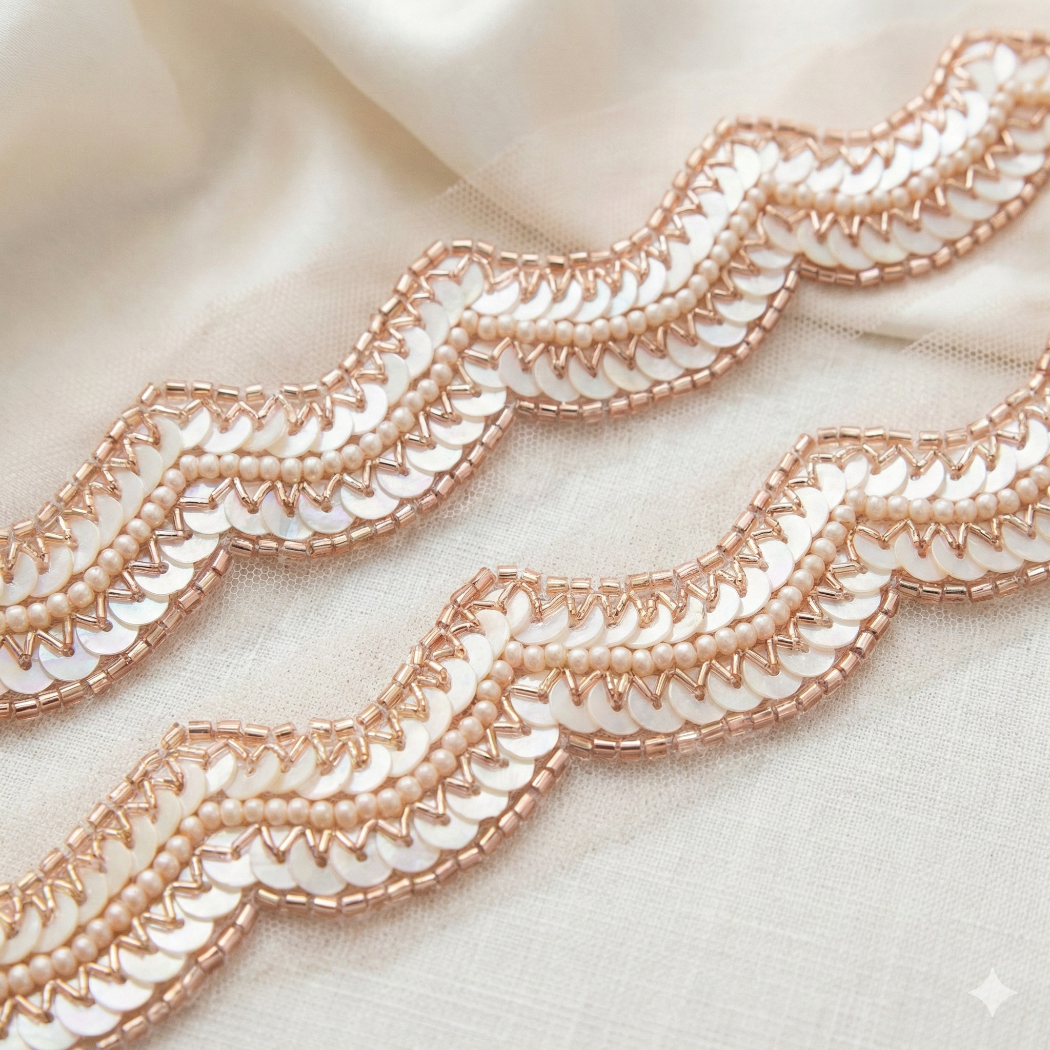 Ivory Gold Scallop Lace