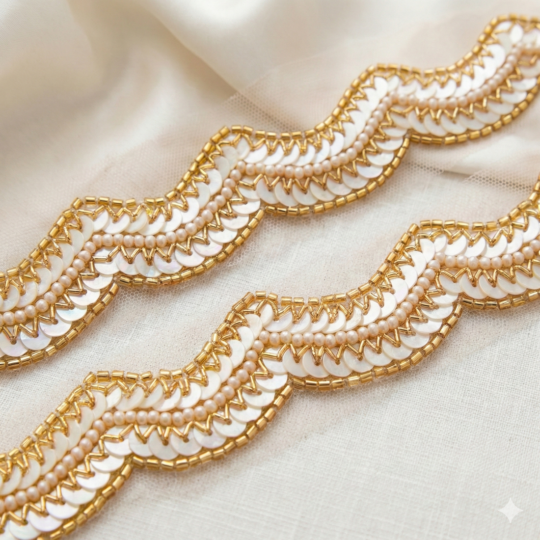 Ivory Gold Scallop Lace