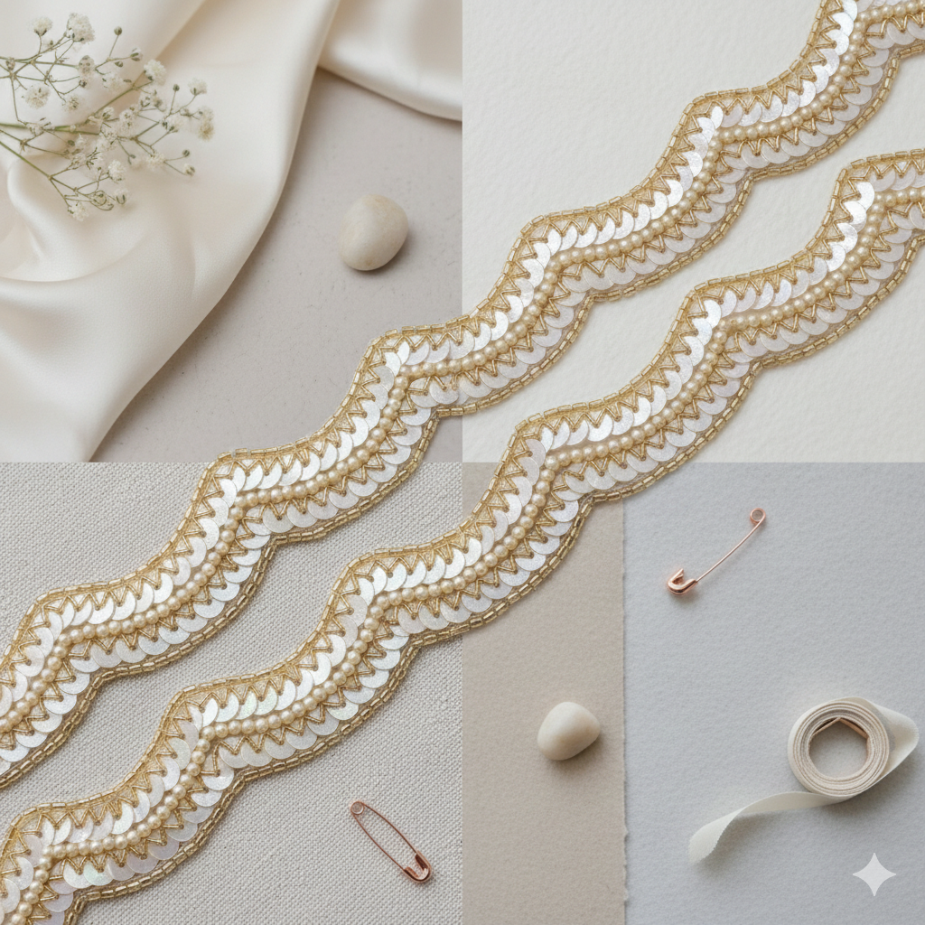 Ivory Gold Scallop Lace